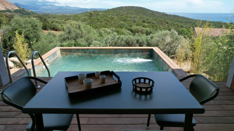 Terrasse avec piscine et vue mer